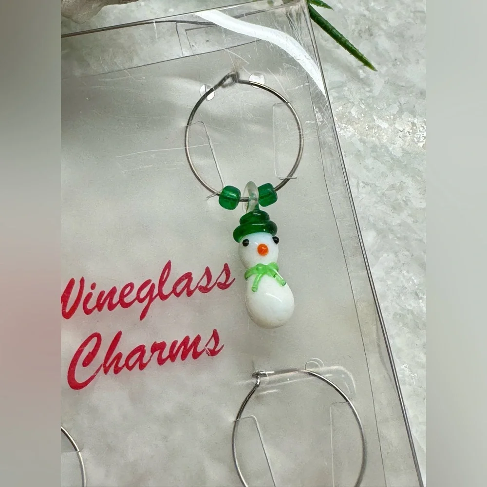 Vintage 2004 Target Christmas Winter Snowman Wine Glass Charms Set of 4